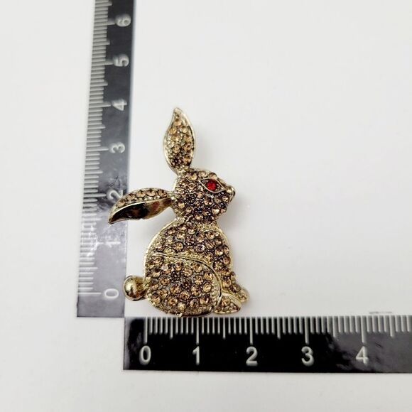 Brand New Gold Tone Rabbit Rhinestone Brooch Pin - Picture 6 of 6